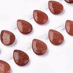 Synthetic Goldstone Beads Strands, Top Drilled Beads, Faceted, Teardrop, 15~16x12~12.5x5mm, Hole: 0.6mm, about 25pcs/strand, 15.55 inch(39.5cm)(G-G822-03A)