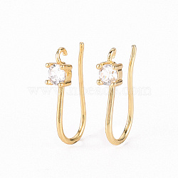 Brass Micro Pave Clear Cubic Zirconia Earring Hooks, with Horizontal Loop, Real 18K Gold Plated, 17x3.5mm, Hole: 1.2mm, Pin: 0.7mm(X-ZIRC-S068-004-NF)