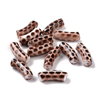 Opaque Acrylic Beads, Tube, Coconut Brown, 35x13x11mm, Hole: 4mm