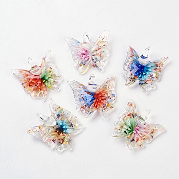 Handmade Lampwork Glass Butterfly Pendants, Mixed Color, 38~45x44~50x8~12mm, Hole: 5~11mm, 12pcs/box