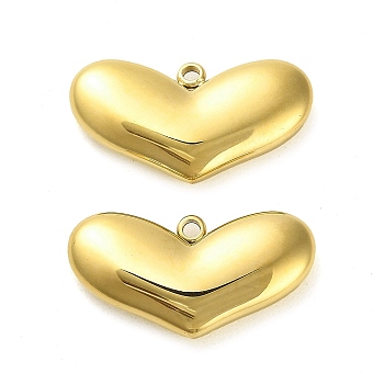 304 Stainless Steel Pendants, Heart Charm, Real 14K Gold Plated, 13x24x4.5mm, Hole: 1.6mm