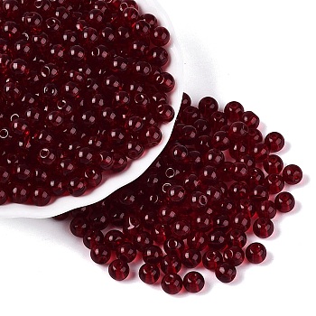 FGB Transparent Glass Seed Beads, Round, Round Hole, Dark Red, 6~6.5mm, Hole: 1.2~1.5mm, about 1600pcs/pound
