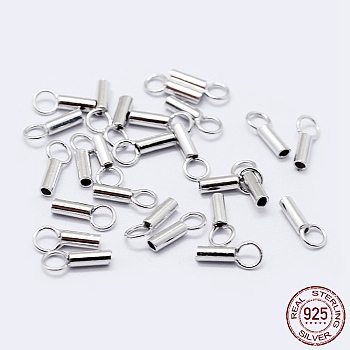 Rhodium Plated 925 Sterling Silver Cord Ends, Platinum, 6~7x1.5mm, Hole: 2mm, Inner Diameter: 1mm