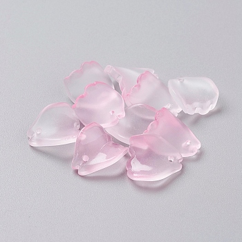 Glass Charms, Dyed & Heated, Frosted, Petal, Pink, 13x11x4mm, Hole: 1mm