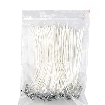 Cotton Candlewick, with Metal Sustainer Tabs, for DIY Candle Making, White, 9cm, 100pcs/set