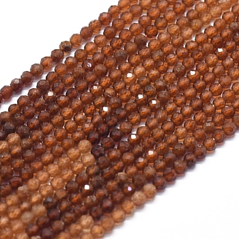 Natural Orange Garnet Beads Strands, Faceted, Gradient Style, Round, 3mm, Hole: 0.5mm, about 153pcs/strand, 15.35 inch(39cm)