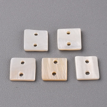 Freshwater Shell Links Connectors, Square, Seashell Color, 10x10x1.5mm, Hole: 1.4mm