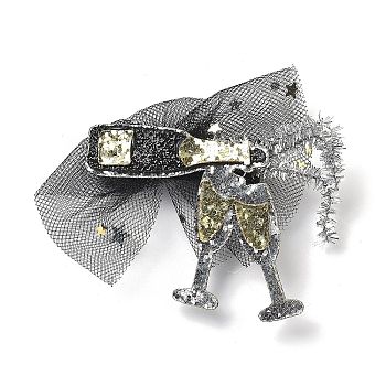 New Year's party Iron Hair Clip, Mesh, PET and Gold Onion Cloth Hair Accessories, Bottle, 65x80x17mm