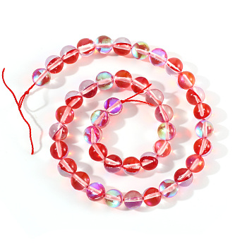 Synthetic Moonstone Beads Strands, Holographic Beads, Dyed, Round, Red, 10mm, Hole: 1.2mm 40pcs/strand, 15.7 inch