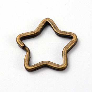Iron Split Key Rings, Keychain Clasp Findings, Star, Antique Bronze, 34x34x3.5mm, Inner Diameter: 28mm