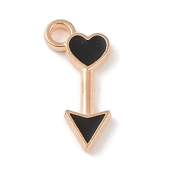 Alloy Enamel Pendants, Light Gold, Arrow Charm, Black, 16x7.5x1.5mm, Hole: 1.8mm