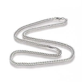 201 Stainless Steel Cuban Link Chain Necklaces, with Lobster Claw Clasps, Stainless Steel Color, 23.62 inch(60cm)