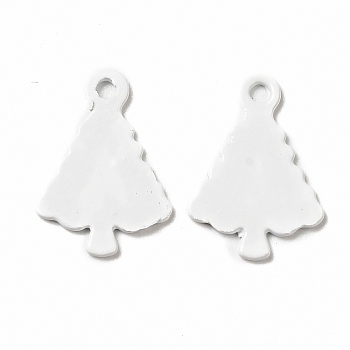 Spray Painted 201 Stainless Steel Charms, Christams Tree Charms, White, 14x9.5x1mm, Hole: 1.2mm