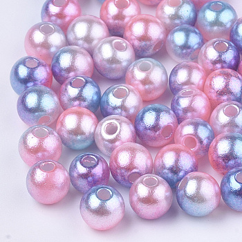 Rainbow ABS Plastic Imitation Pearl Beads, Gradient Mermaid Pearl Beads, Round, Hot Pink, 3x2.5mm, Hole: 1mm, about 50000pcs/500g
