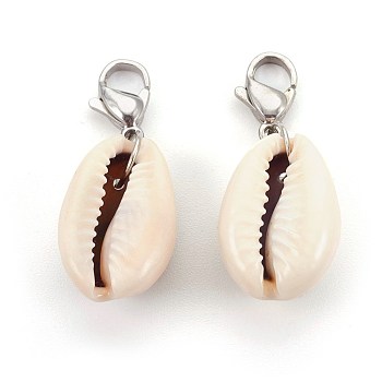 Cowrie Shell Pendants, with 304 Stainless Steel Lobster Claw Clasps, Stainless Steel Color, Stainless Steel Color, 32~35mm