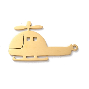 304 Stainless Steel Pendants, Laser Cut, Helicopter Charm, Real 18K Gold Plated, 41.5x25.5x1.5mm, Hole: 2mm