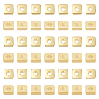 100Pcs Brass Spacer Beads, Square, Golden, 4x4x1.5mm, Hole: 1.5mm