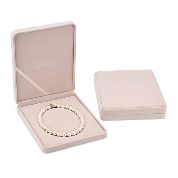Rectangle Velvet Necklaces Boxes, Jewelry Gift Boxes, Tan, 23.8x19x4.1cm