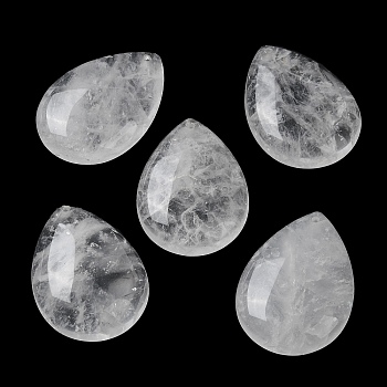 Natural Quartz Crystal Pendants, Rock Crystal Pendants, Teardrop Charms, 35.5x25x8.5mm, Hole: 1mm