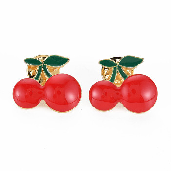 Cherry Enamel Pin, Fruit Alloy Brooch for Backpack Clothes, Cadmium Free & Lead Free, Light Gold, Red, 20x23x12mm, Pin: 1mm