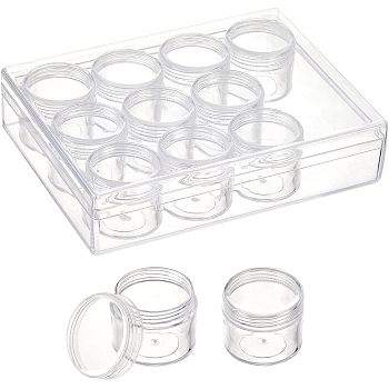 Plastic Bead Containers, Beads Storage Organizer Boxes, with 12Pcs Column Jars, for Craft, Art, Beads, Rectangle, Clear, 3.8x3.4cm, Inner Diameter: 3.25cm, 12pcs/set