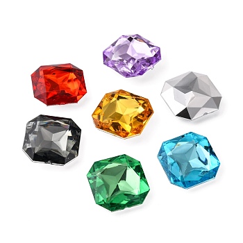 Imitation Taiwan Acrylic Rhinestone Cabochons, Pointed Back & Faceted, Square, Mixed Color, 23x23x7.5mm