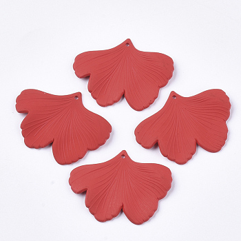 Spray Painted Acrylic Pendants, Rubberized Style, Ginkgo Leaf, Red, 33x45x2mm, Hole: 1.4mm