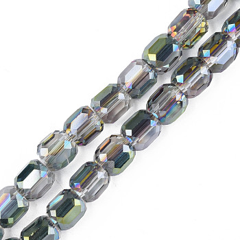 Electroplate Transparent Glass Beads Strands, Faceted, Column, Dark Slate Blue, 8x8mm, Hole: 1.2mm, about 79~80pcs/strand, 25.59 inch~27.17 inch(65~69cm)