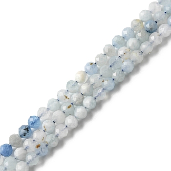 Natural Aquamarine Beads Strands, Faceted, Round, 4mm, Hole: 0.2mm, about 97~99pcs/strand, 15.04''~15.31''(38.2~38.9cm)