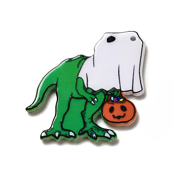 Halloween Charm, Printed Acrylic Pendants, Dinosaur, 37.5x37x2.5mm, Hole: 2mm