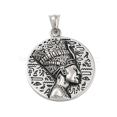 Antique Silver Flat Round Titanium Steel Pendants