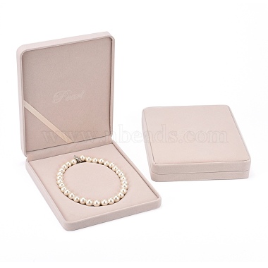 Tan Rectangle Velvet Necklace Box