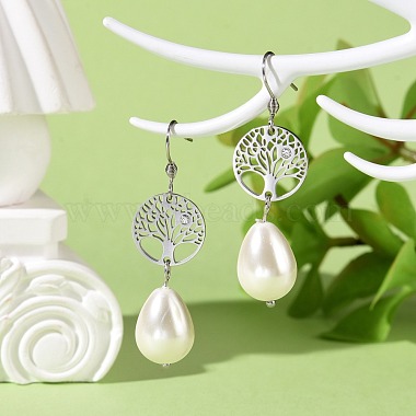 Natural Teardrop Shell Pearl Beads Dangle Earrings(EJEW-JE02792)-4