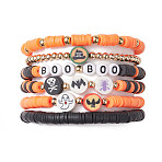 6Pcs 6 Styles Halloween Handmade Polymer Clay Beaded Stretch Bracelets Sets, Stackable Bracelets with Brass Beads for Women, Orange, Inner Diameter: 2-5/8~2-3/4 inch(6.6~7cm), 1pc/style(X1-BJEW-TA00490)