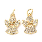 Brass Micro Pave Clear Cubic Zirconia Charms, Angle Charms, Lead Free & Cadmium Free, Rack Plating, Long-Lasting Plated, Real 18K Gold Plated, 15x11x3mm, Hole: 3.3mm(CU-E003-13G-B)