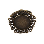 Vintage Adjustable Iron Flower Finger Ring Components Alloy Cabochon Bezel Settings, Cadmium Free & Nickel Free & Lead Free, Antique Bronze, Flat Round Tray: 14mm, 17mm(X-PALLOY-O036-01AB-NF)