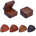 4Pcs 4 Colors Triangle Wood Guitar Picks, with 1Pc Wood Guitar Pick Magnetic Storage Boxes, Mixed Color, 33x28x3mm(AJEW-AR0005-07)