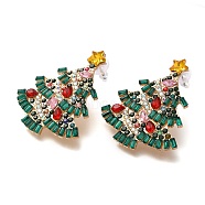 Christmas Alloy Rhinestone Stud Earrings for Women, Christmas Tree, Golden, 45.5~46.5x37~37.5mm(EJEW-U024-01G-01)