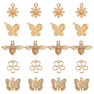 BENECREAT 20Pcs 5 Style Brass Charms, with Loops, Flower & Butterfly & Bee, Real 18K Gold Plated, 10.5x10x1mm, Hole: 1mm(KK-BC0001-82G)