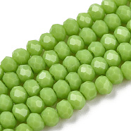 Opaque Solid Color Imitation Jade Glass Beads Strands, Faceted, Rondelle, Yellow Green, 6x5mm, Hole: 1mm, about 84~85pcs/strand, 41.5~42cm(EGLA-A044-P6mm-D30)