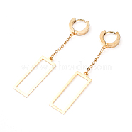 304 Stainless Steel Dangle Hoop Earrings, Geometric Earrings, with Cable Chains and Ear Nuts, Rectangle, Golden, 69mm, Pin: 0.8mm(EJEW-G280-42G)