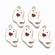 Alloy Enamel Pendants, Cat with Red Heart, Golden, Cadmium Free & Nickel Free & Lead Free, Creamy White, 30.5x16x1mm, Hole: 2mm(ENAM-N055-001A-NR)
