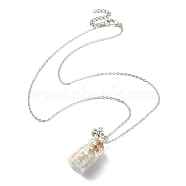Bee Alloy Pendant Necklace, Glass Chips Wish Bottle Necklace, Antique Silver, 17.91 inch(45.5cm)(NJEW-FZ00023)