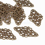 Tibetan Style Alloy Rhombus Filigree Joiners Links, Cadmium Free & Nickel Free & Lead Free, Antique Bronze, 42x25x1mm, Hole: 2mm(X-TIBE-5377-AB-FF)