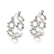 304 Stainless Steel Beaded Ring Hoop Earrings for Women, Stainless Steel Color, 19x7.5mm, Pin: 0.7mm(EJEW-P202-02P)