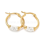 Crystal Rhinestone Tube Beaded Hoop Earrings, Vacuum Plating 201 Stainless Steel with 304 Stainless Steel Pins for Women, Golden, 19x20x5.5mm, Pin: 0.6mm(EJEW-D279-11G-04)