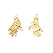 Ion Plating(IP) 201 Stainless Steel Pendants, Hand with Eye, Real 18K Gold Plated, 23.5x15x2mm, Hole: 2mm(STAS-N098-236LG)