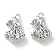 Rack Plating Snowman Brass Clear Cubic Zirconia Pendants, Long-Lasting Plated, Real Platinum Plated, 12.5x9x5mm, Hole: 1.2mm(KK-M102-13P-A)