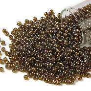 TOHO Round Seed Beads, Japanese Seed Beads, (459) Gold Luster Dark Topaz, 8/0, 3mm, Hole: 1mm, about 222pcs/bottle, 10g/bottle(SEED-JPTR08-0459)