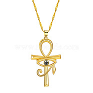 Ankh Cross with Eye of Horus Rhinestone Pendant Necklace, Alloy Jewelry for Men Women, Golden, 17.72~18.90 inch(45~48cm)(RELI-PW0001-021G)